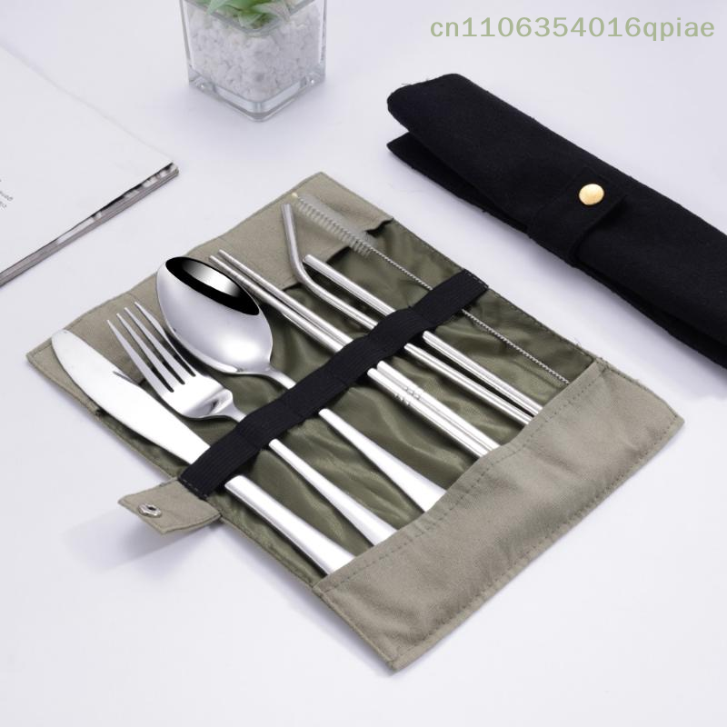 Stainless Steel Straw - 8 Pcs/Set Tableware Travel Cutlery Set