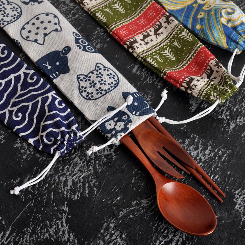 Portable Cutlery Bag Reusable  - Bamboo Cutlery Travel ulasan dan harga
