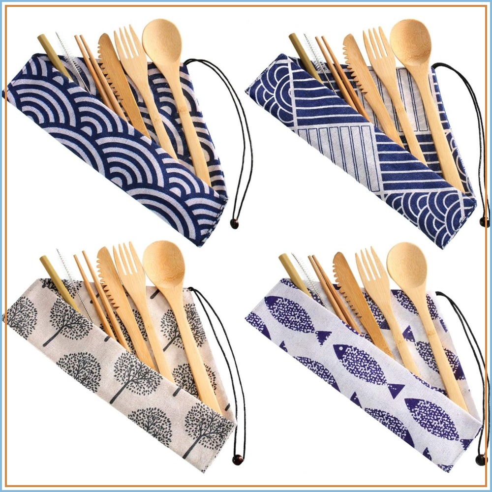 Boao 4 Sets Bamboo Utensils: R - Bamboo Cutlery Travel ulasan dan harga