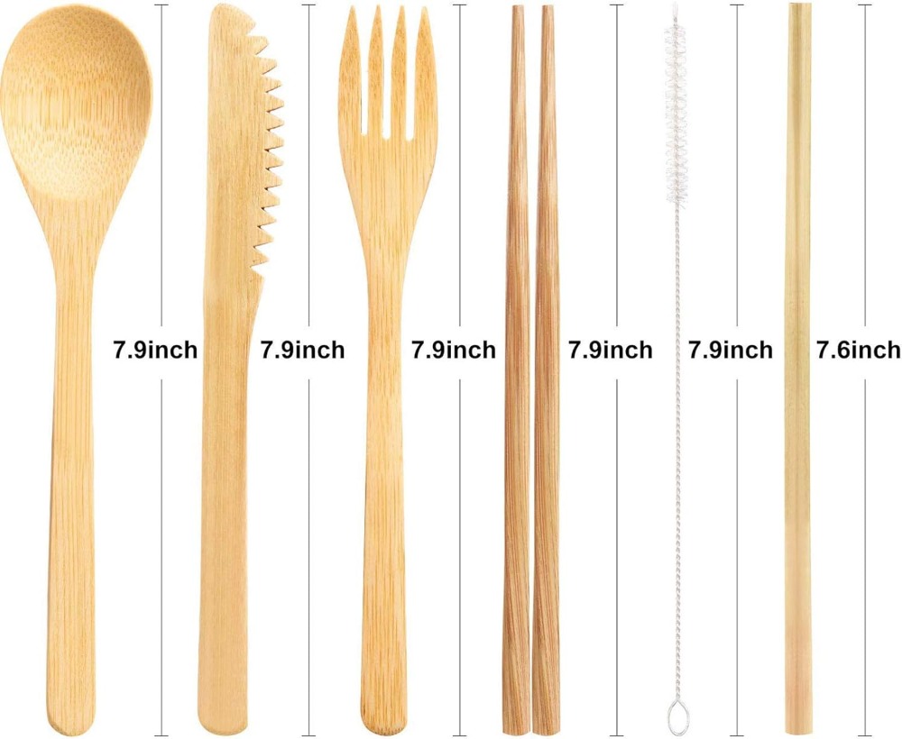 Boao 4 Sets Bamboo Utensils: R - Bamboo Cutlery Travel ulasan dan harga