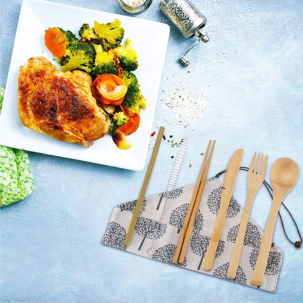 Boao 4 Sets Bamboo Utensils: R - Bamboo Cutlery Travel ulasan dan harga