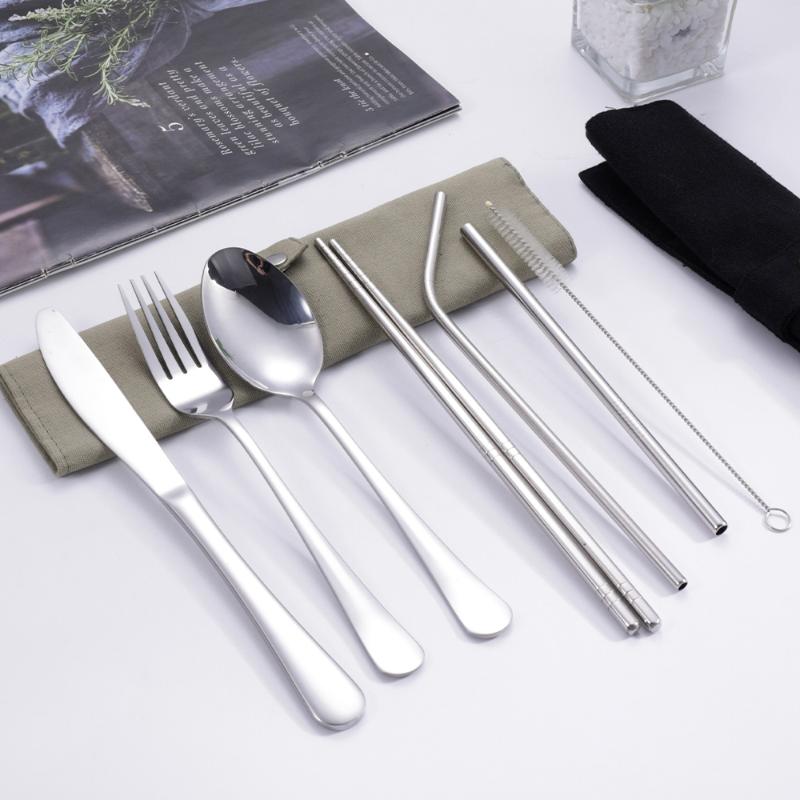8Pcs/Set Tableware Travel Cutl - Stainless Steel Straw ulasan dan harga