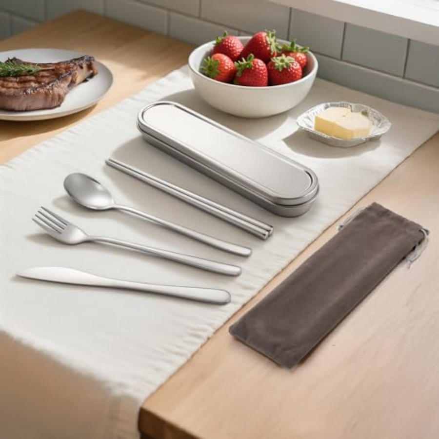 Travel cutlery set, 18/8 cutle - Bamboo Cutlery Travel ulasan dan harga