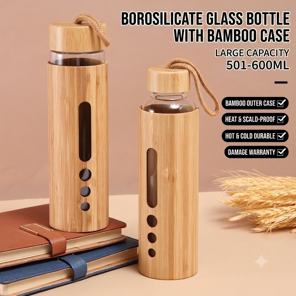 550ML Borosilicate Glass Water - Bamboo Cutlery Travel ulasan dan harga